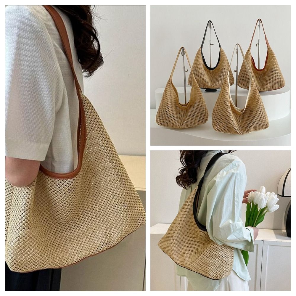 Tote Bag Beach - Fashion Solid Color Weave Straw Bag