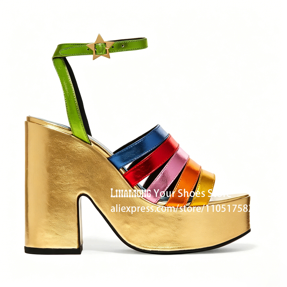 Sandal Strappy Heeled - Multicolor Strappy Chunky Heel Sandals Open