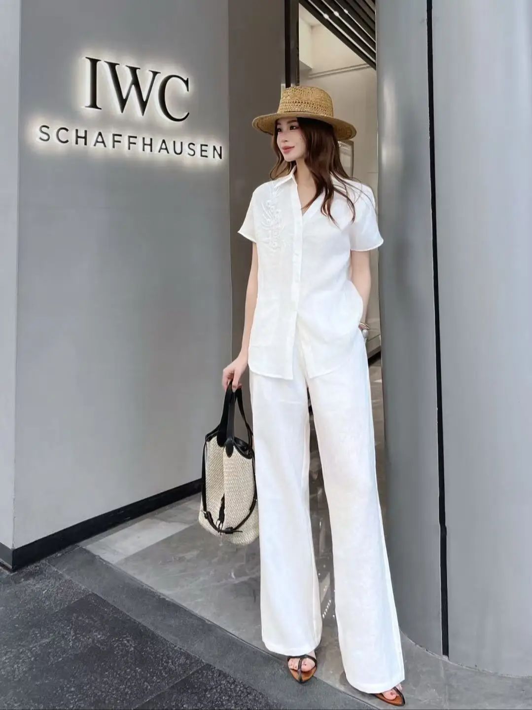 Linen Pant Wide - Minimalist style high quality heavily beads