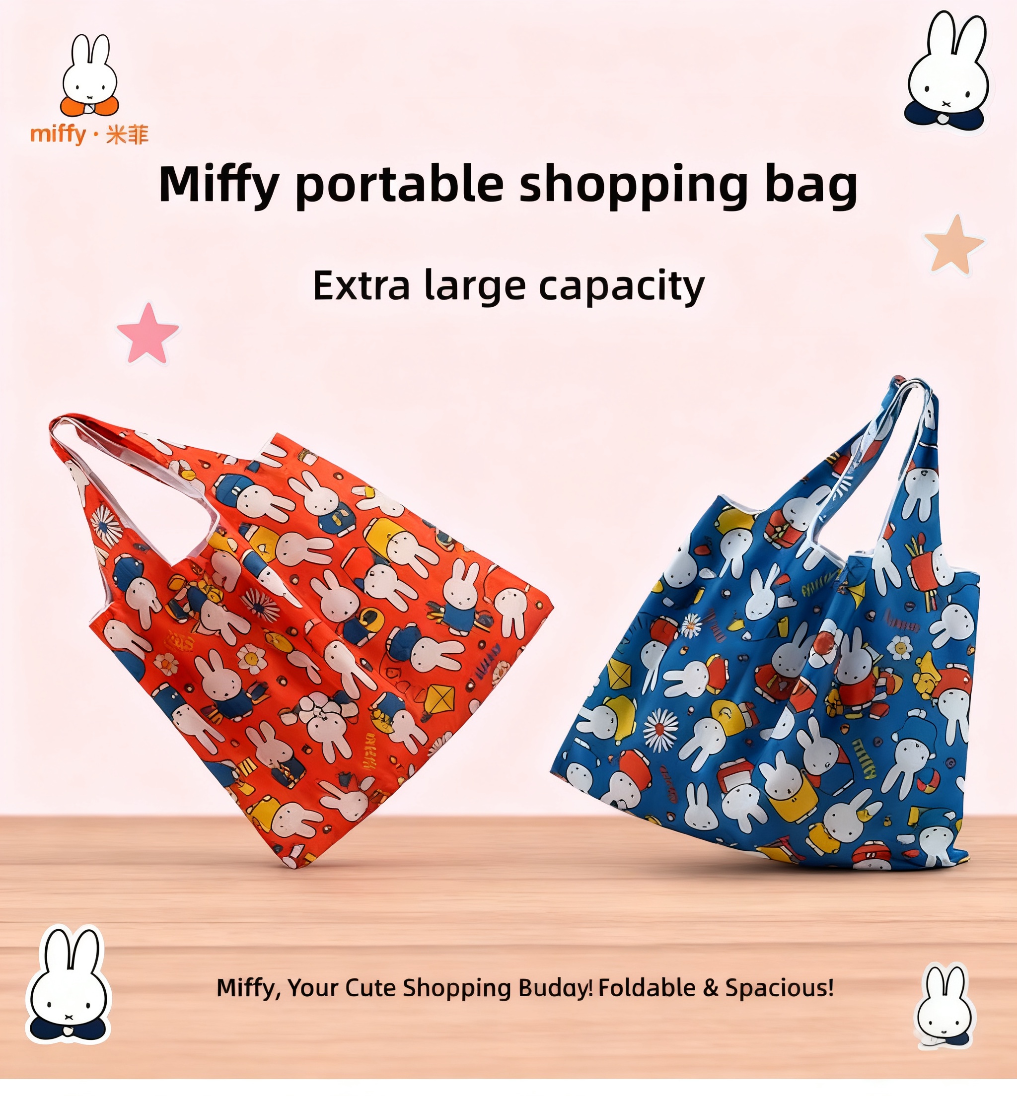 Tote Bag Beach - Miffy Extra Large Capacity Waterproof Durable