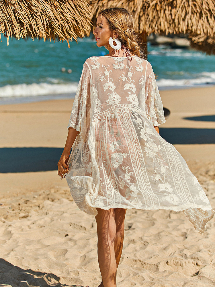 Summer Beach Vacation Sun Prot - Kimono Sheer Floral บทวิจารณ์และราคา