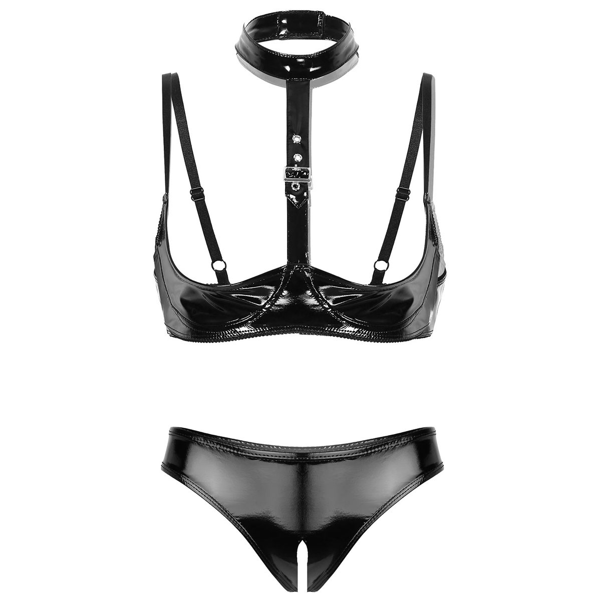 Womens Patent Leather Lingerie - Bralette Triangle Set บทวิจารณ์และราคา