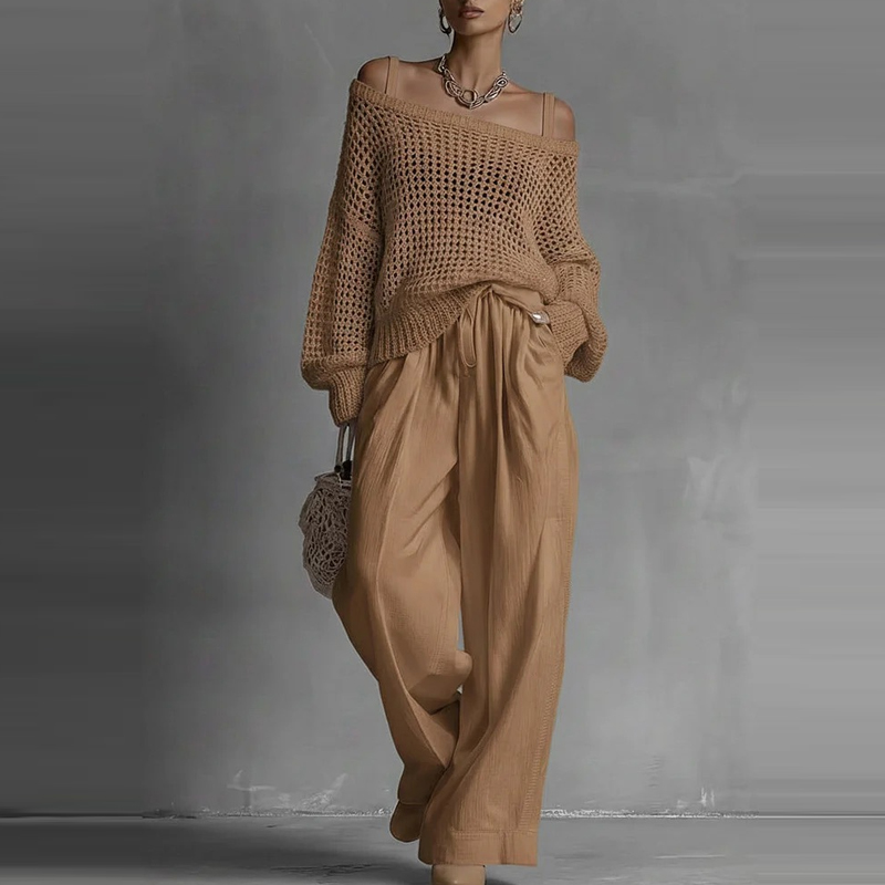 Fashion Solid One Shoulder Lon - Linen Pant Wide บทวิจารณ์และราคา
