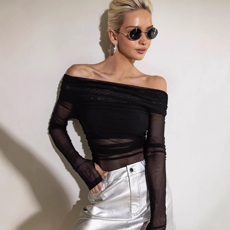Women  Mesh Off Shoulder Top S - Blouse Off Shoulder บทวิจารณ์และราคา