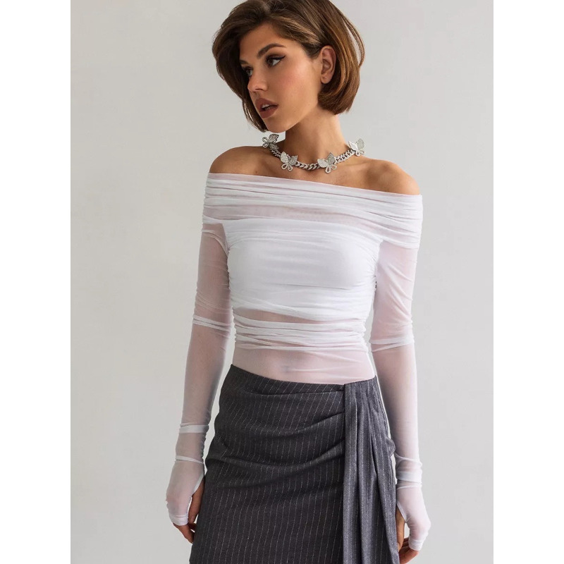 Women  Mesh Off Shoulder Top S - Blouse Off Shoulder บทวิจารณ์และราคา
