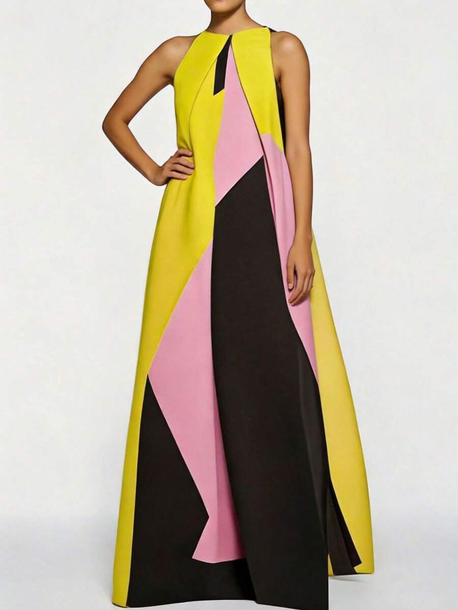 Women Color Block Maxi Dress H - Maxi Dress Halter บทวิจารณ์และราคา