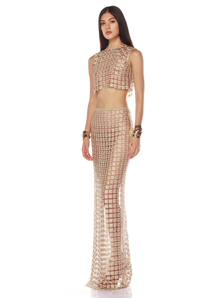 VC Stylish Beige Sleeveless Cr - Crop Top Crochet บทวิจารณ์และราคา