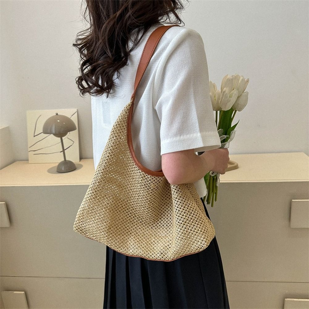 Simple Solid Color Weave Straw - Tote Bag Beach บทวิจารณ์และราคา