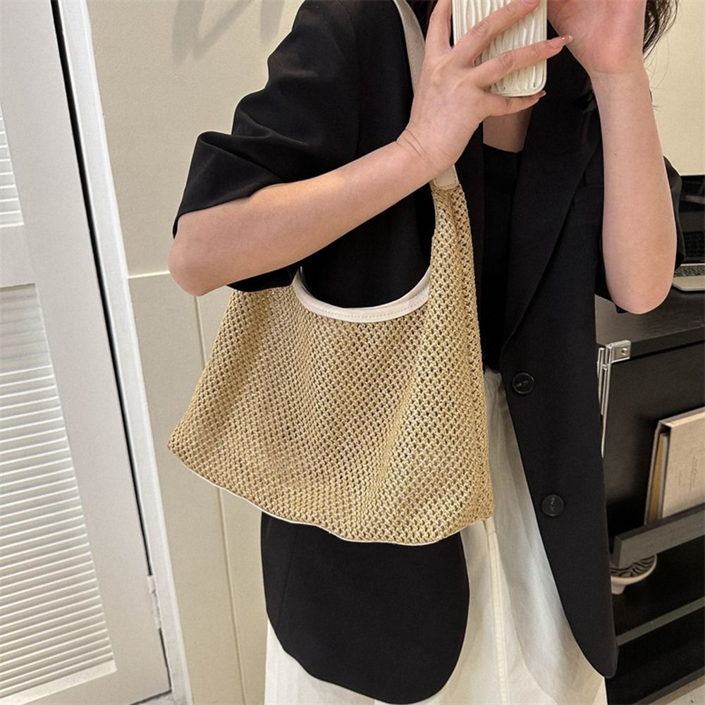 Simple Solid Color Weave Straw - Tote Bag Beach บทวิจารณ์และราคา