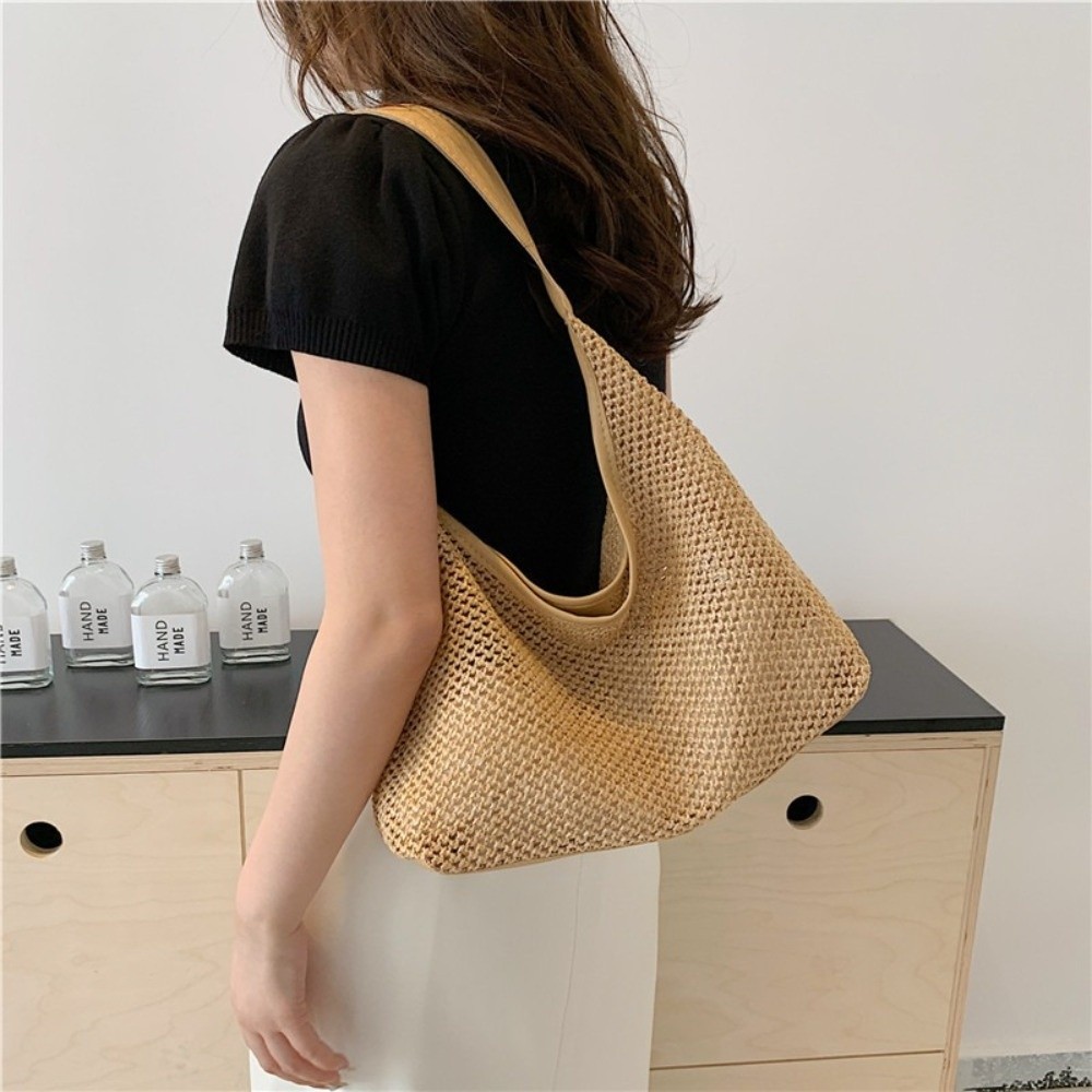 Simple Solid Color Weave Straw - Tote Bag Beach บทวิจารณ์และราคา