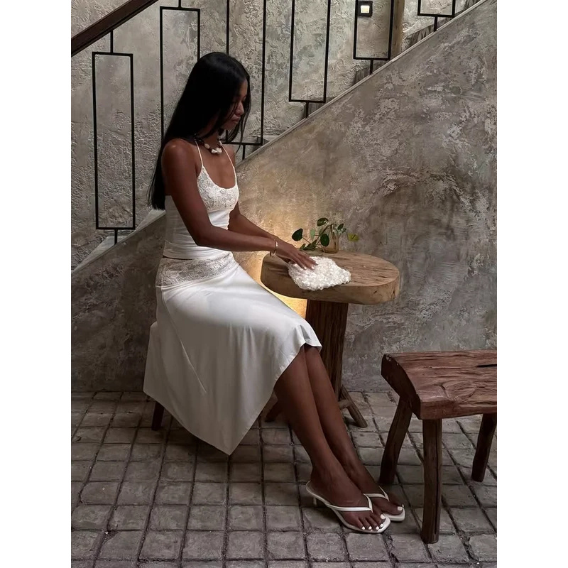 Sexy Lace Patchwork Sling Top  - Maxi Dress Halter บทวิจารณ์และราคา