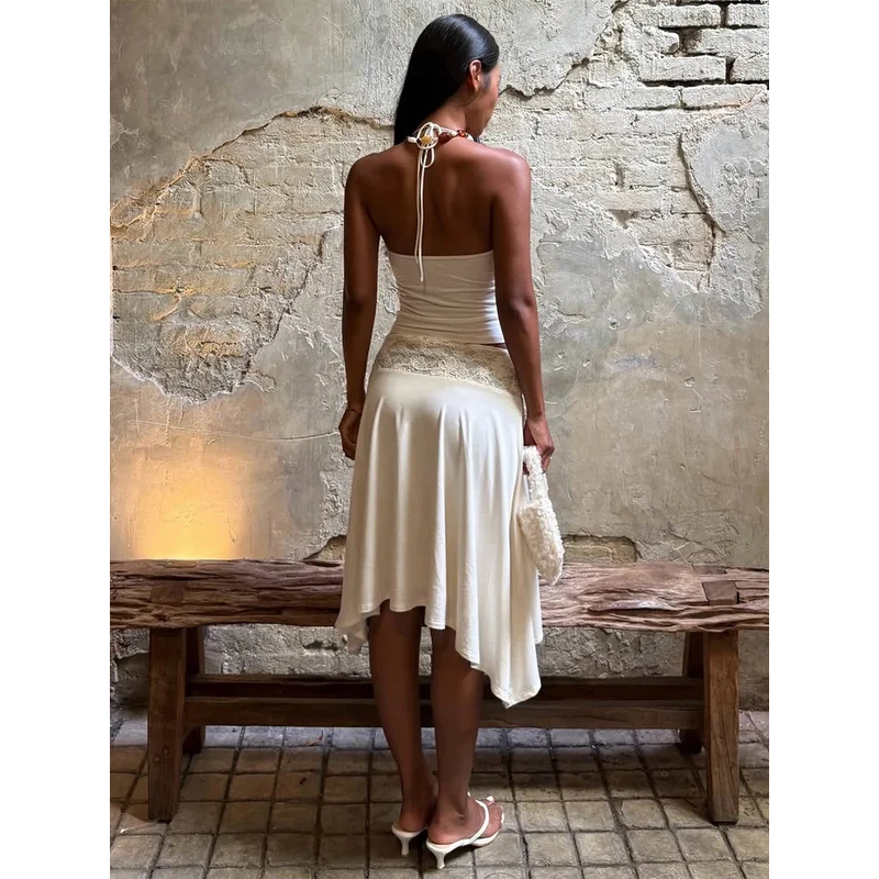 Sexy Lace Patchwork Sling Top  - Maxi Dress Halter บทวิจารณ์และราคา
