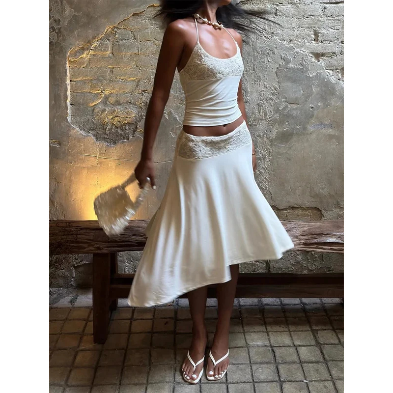 Sexy Lace Patchwork Sling Top  - Maxi Dress Halter บทวิจารณ์และราคา