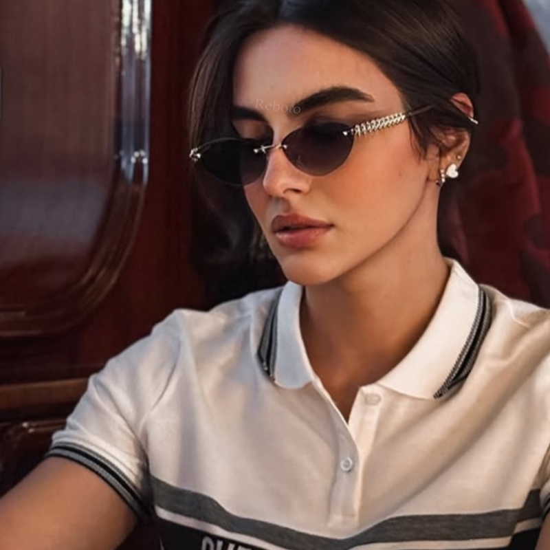 New Cat Eye Rivet Rimless Sung - Sunglasses Cat Eye บทวิจารณ์และราคา