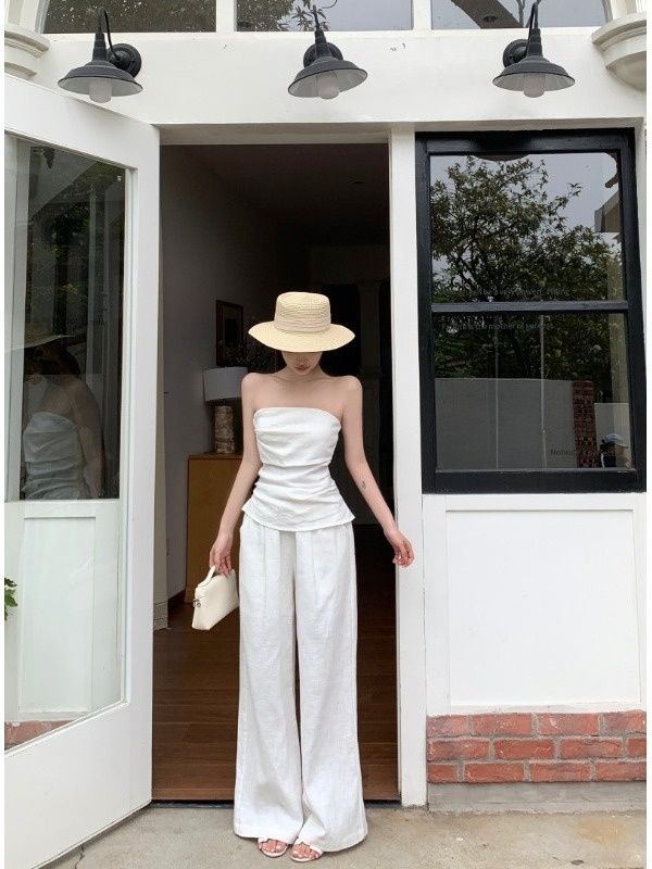 Elegant Cotton Linen Set Women - Linen Pant Wide บทวิจารณ์และราคา