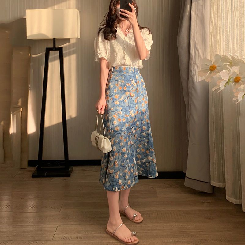 Women's Summer Two-Piece Set L - Midi Skirt Floral บทวิจารณ์และราคา