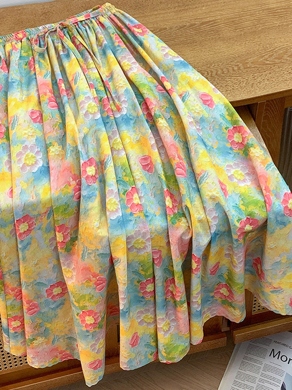 Retro Artistic Large Size A-Li - Midi Skirt Floral บทวิจารณ์และราคา