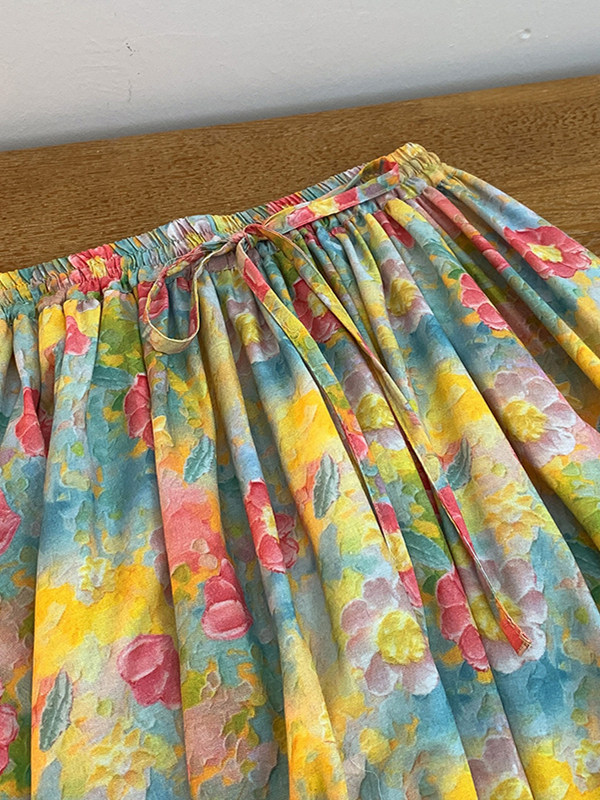 Retro Artistic Large Size A-Li - Midi Skirt Floral บทวิจารณ์และราคา