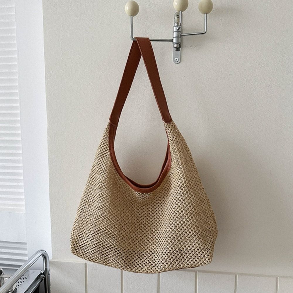 Cute Solid Color Weave Straw B - Tote Bag Beach บทวิจารณ์และราคา