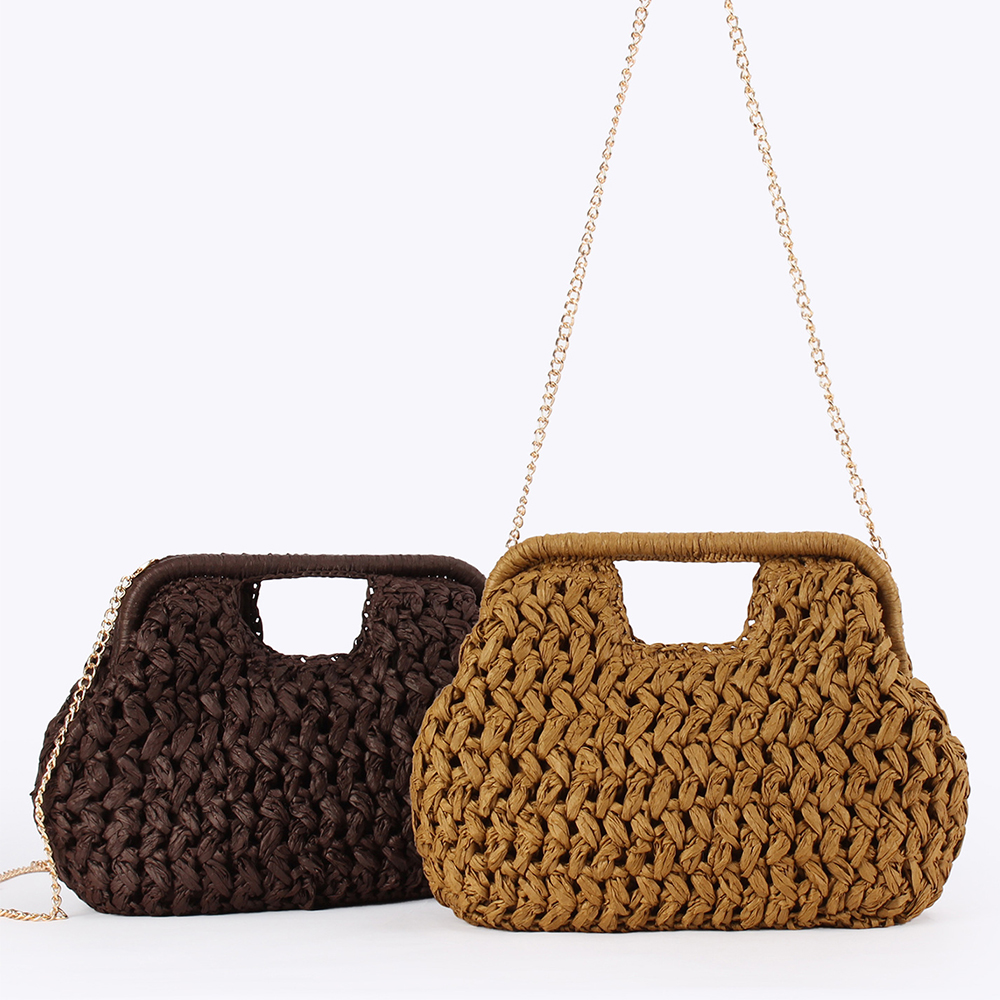 Elegant Ladies Chain Hand Knit - Crochet Bag Raffia บทวิจารณ์และราคา