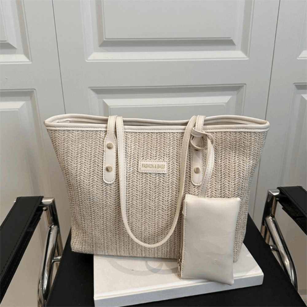 Fashion Solid Color Weave Tote - Tote Bag Beach บทวิจารณ์และราคา