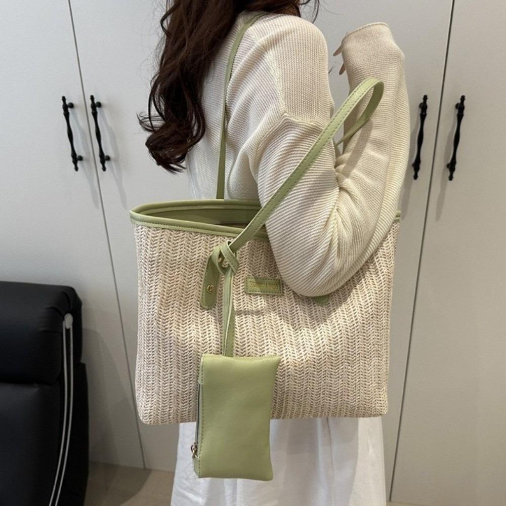 Fashion Solid Color Weave Tote - Tote Bag Beach บทวิจารณ์และราคา