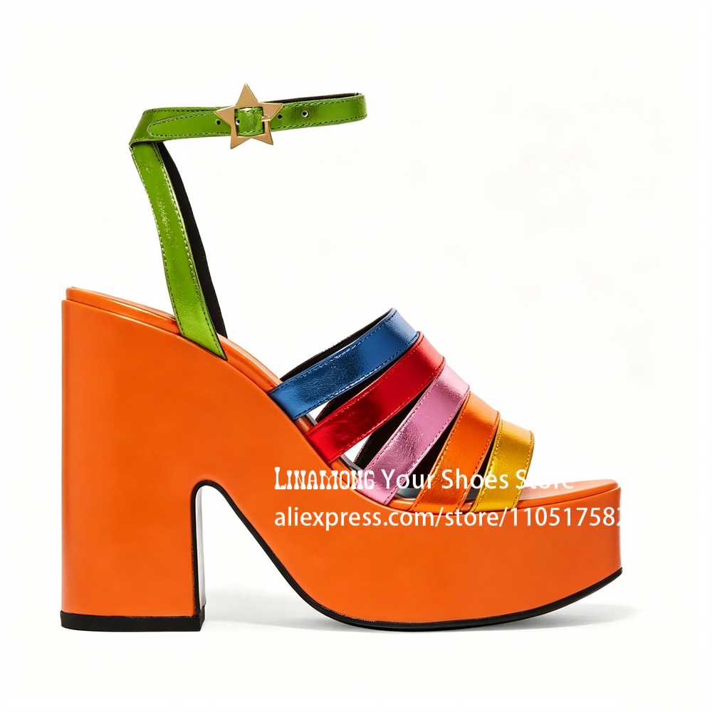 Multicolor Strappy Chunky Heel - Sandal Strappy Heeled บทวิจารณ์และราคา