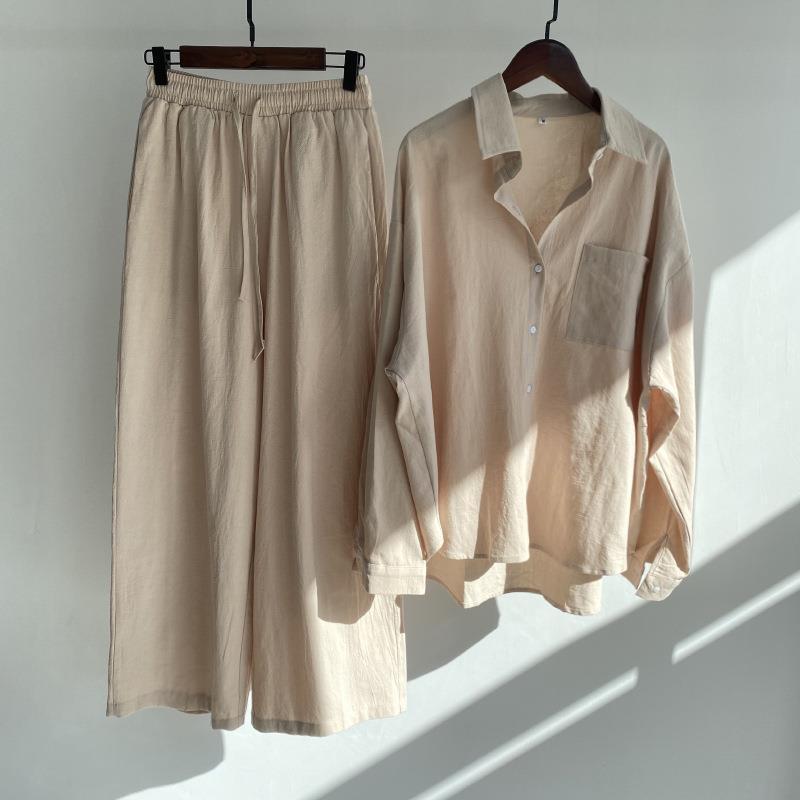 Women Cotton Linen 2 Piece Set - Linen Pant Wide บทวิจารณ์และราคา
