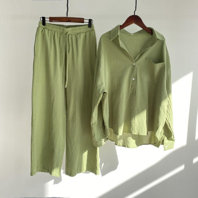 Women Cotton Linen 2 Piece Set - Linen Pant Wide บทวิจารณ์และราคา