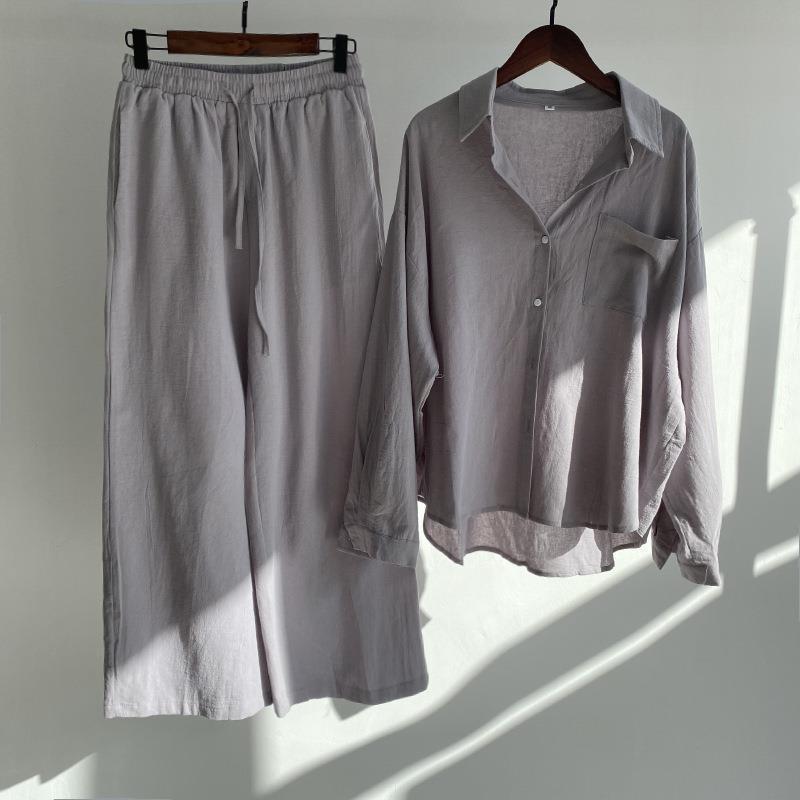 Women Cotton Linen 2 Piece Set - Linen Pant Wide บทวิจารณ์และราคา