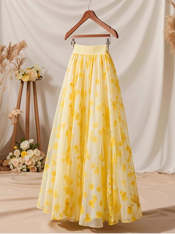 Summer 2026 High Waist Yellow  - Midi Skirt Floral บทวิจารณ์และราคา