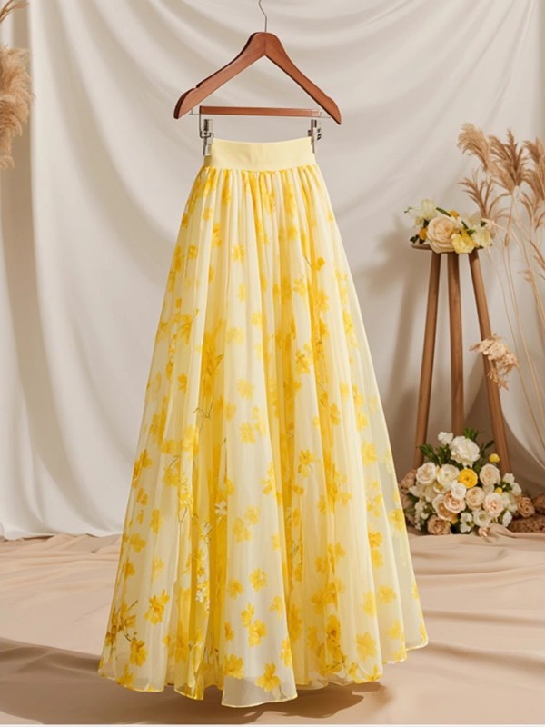Summer 2026 High Waist Yellow  - Midi Skirt Floral บทวิจารณ์และราคา