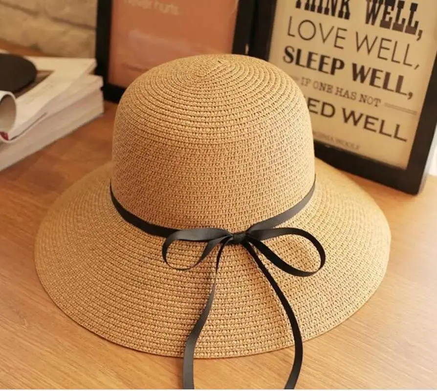 Wide Brim Bowknot Ribbon Straw - Hat Floppy Wide บทวิจารณ์และราคา