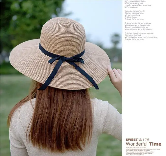 Wide Brim Bowknot Ribbon Straw - Hat Floppy Wide บทวิจารณ์และราคา