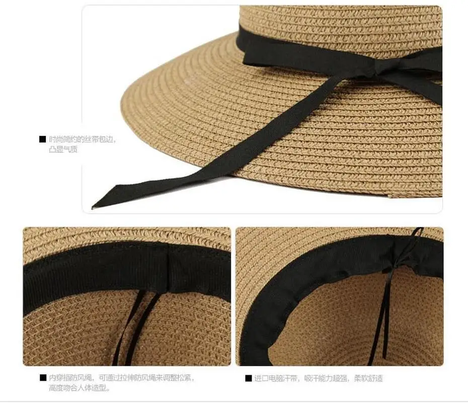 Wide Brim Bowknot Ribbon Straw - Hat Floppy Wide บทวิจารณ์และราคา