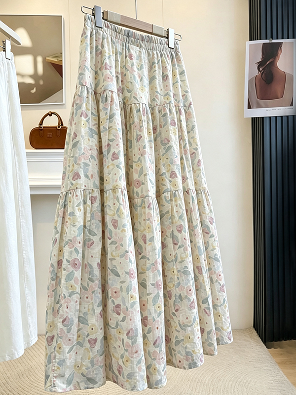Summer Floral Print A-Line Mid - Midi Skirt Floral บทวิจารณ์และราคา