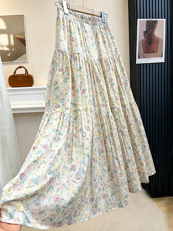 Summer Floral Print A-Line Mid - Midi Skirt Floral บทวิจารณ์และราคา