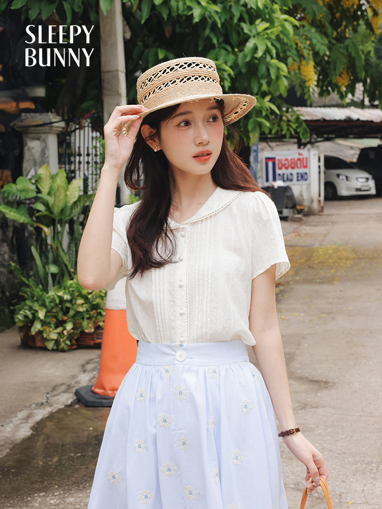 Vintage White Shirt Floral Emb - Midi Skirt Floral บทวิจารณ์และราคา