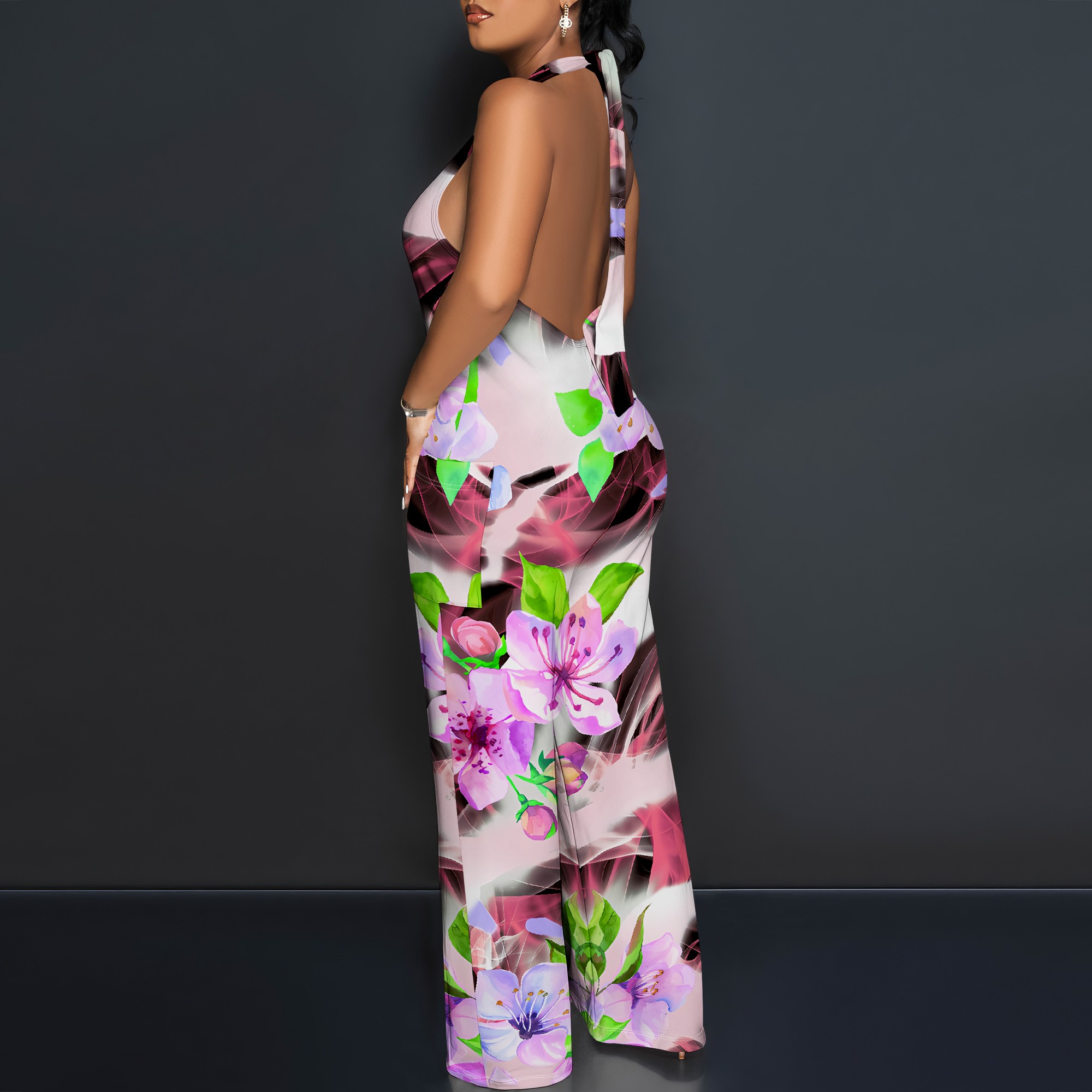Floral Print Halter Jumpsuit - - Romper Floral Print บทวิจารณ์และราคา