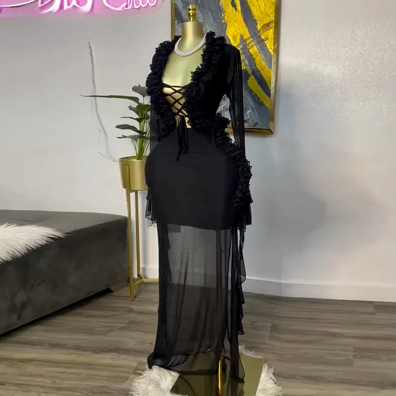 Fashion Women Set Mesh Full Sl - Crop Top Crochet บทวิจารณ์และราคา