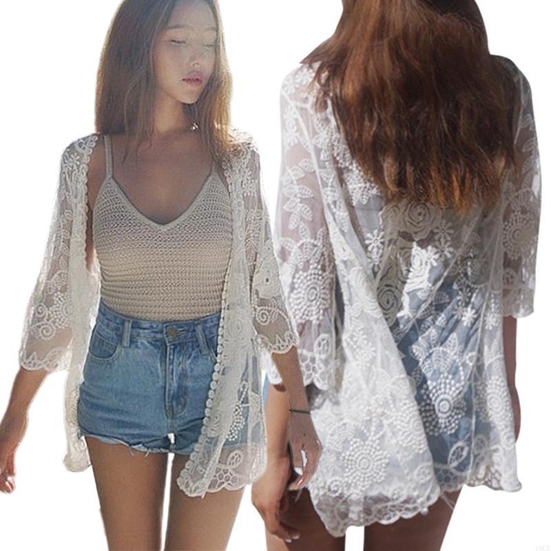 Women Lace Open Front Kimono C - Kimono Sheer Floral บทวิจารณ์และราคา