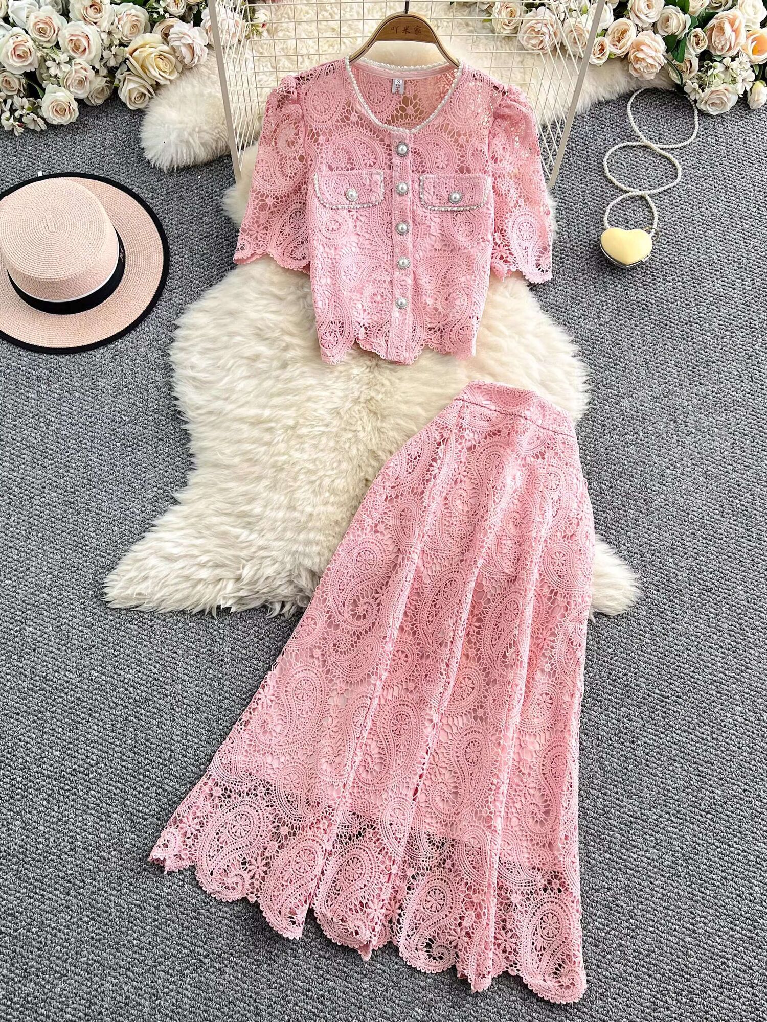 Elegant Pearl Long Dress Suits - Midi Skirt Floral บทวิจารณ์และราคา