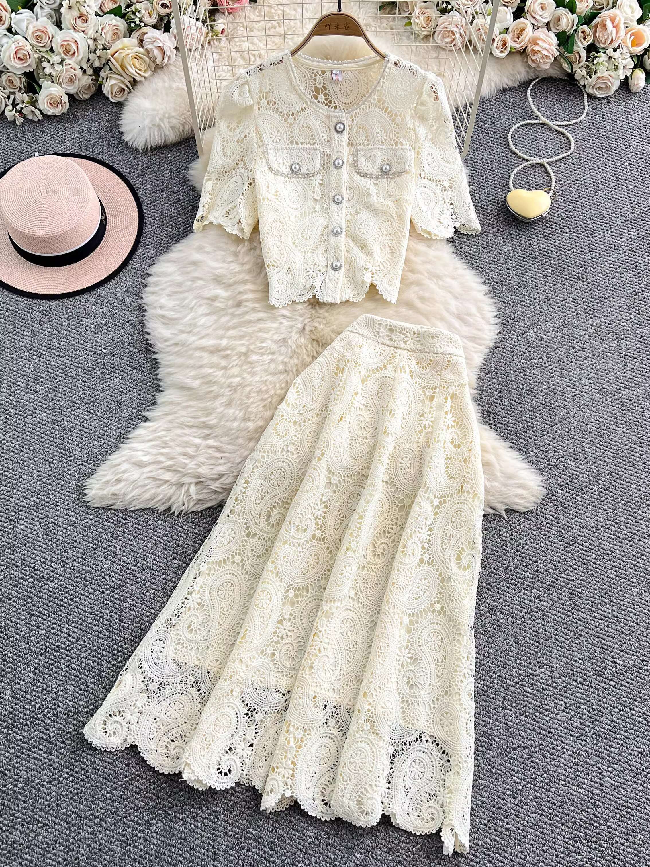 Elegant Pearl Long Dress Suits - Midi Skirt Floral บทวิจารณ์และราคา