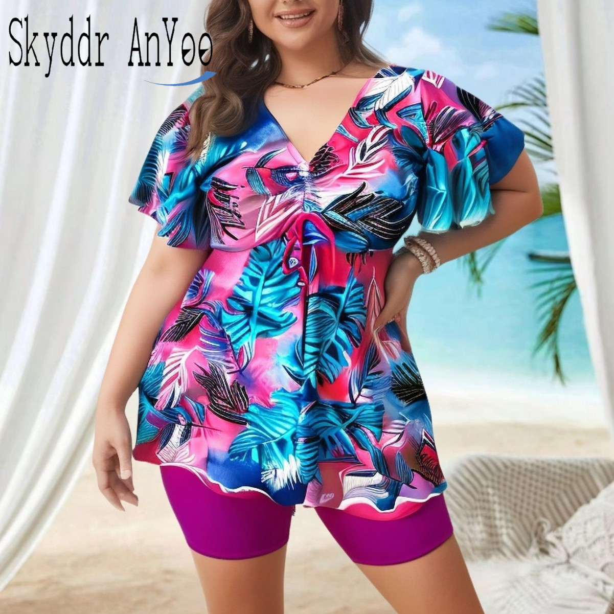 Women's Plus Size Tankini Swim - Romper Floral Print บทวิจารณ์และราคา