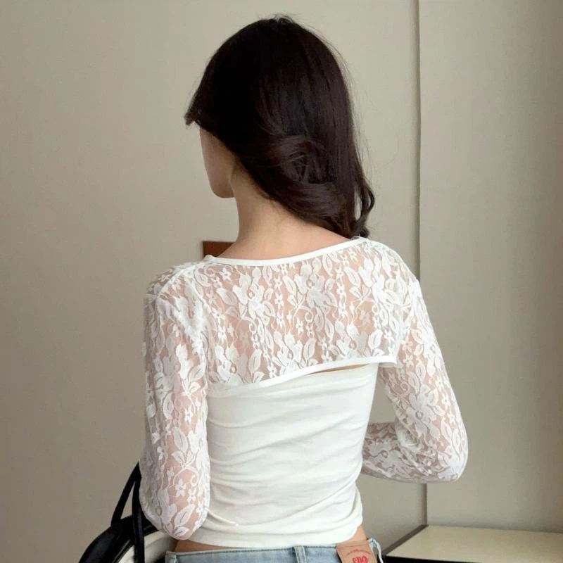 Sexy Hollow Out See Through La - Crop Top Crochet บทวิจารณ์และราคา