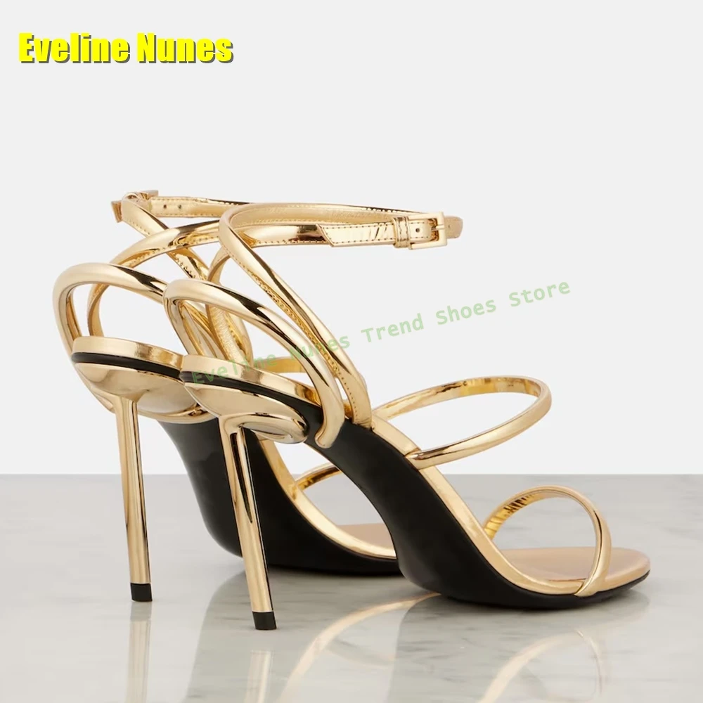 Golden Strappy Metallic Leathe - Sandal Strappy Heeled บทวิจารณ์และราคา