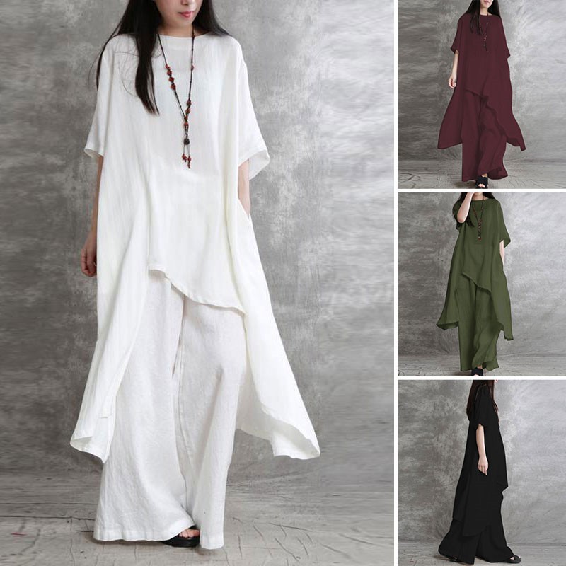 Women's Cotton Linen 2-piece S - Linen Pant Wide บทวิจารณ์และราคา
