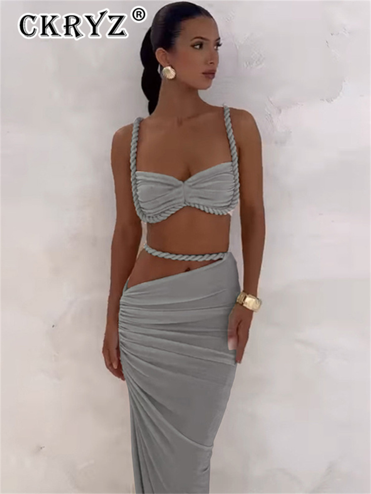 Ladies Summer Party 2 Piece Sk - Crop Top Crochet บทวิจารณ์และราคา