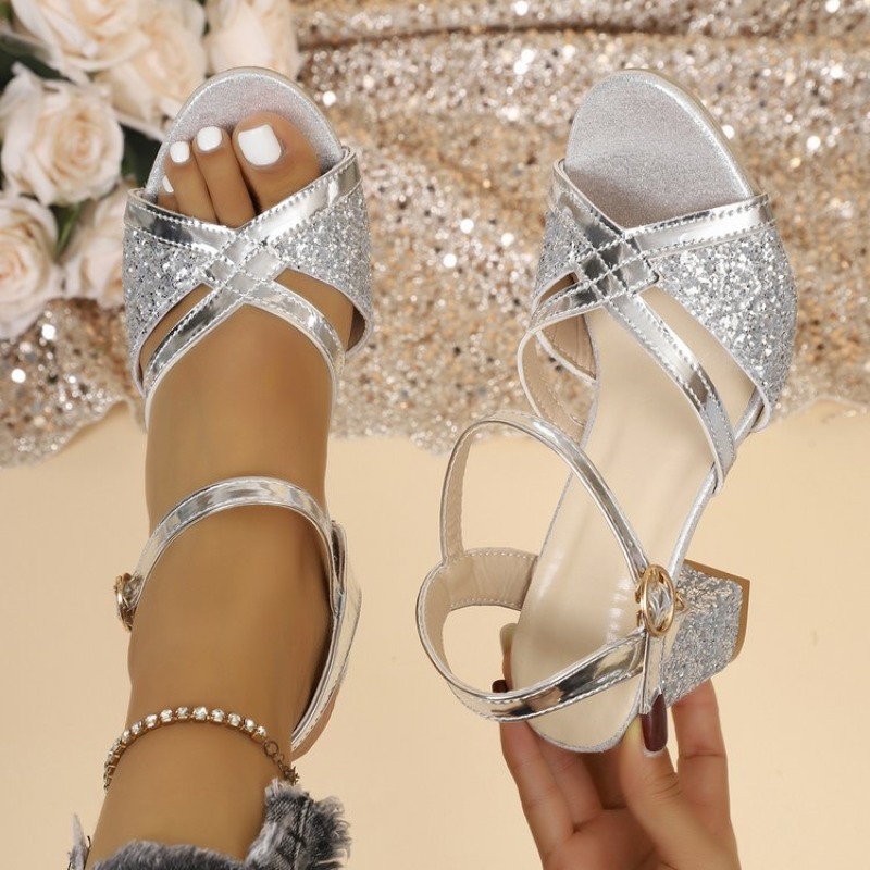 Women Block Heels Sandals Gold - Sandal Strappy Heeled บทวิจารณ์และราคา