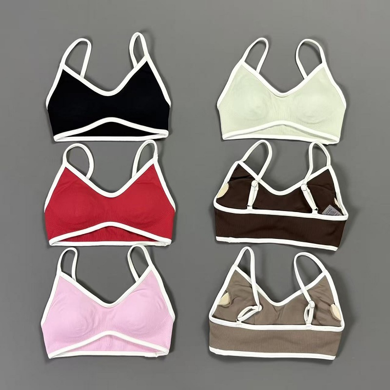 Women Contrastline Yoga Bra V  - Crop Top Crochet บทวิจารณ์และราคา